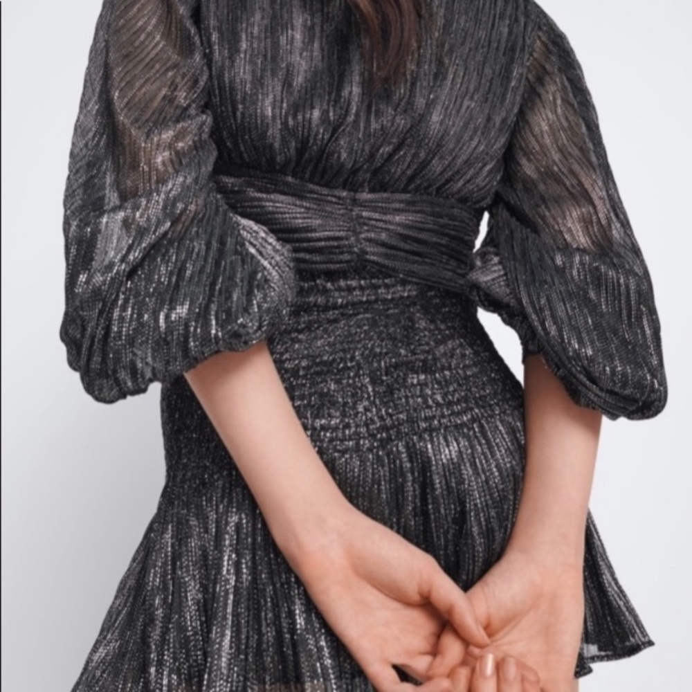 Zara black metallic long sleeve crop top XS nwt - Picture 3 of 11